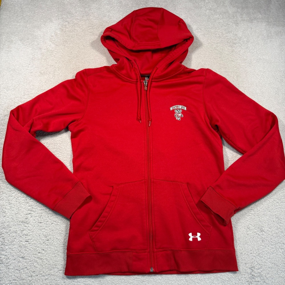 Under Armour Wisconsin Badgers Full Zip Hoodie Womens MD Red Fleece Logo Active